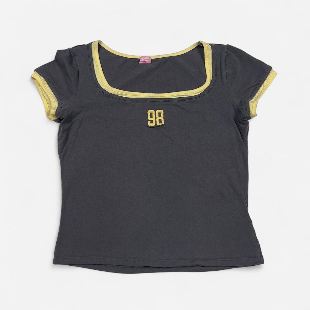 Y2K Style 98 Number Cotton Baby Tee Yellow & Gray
